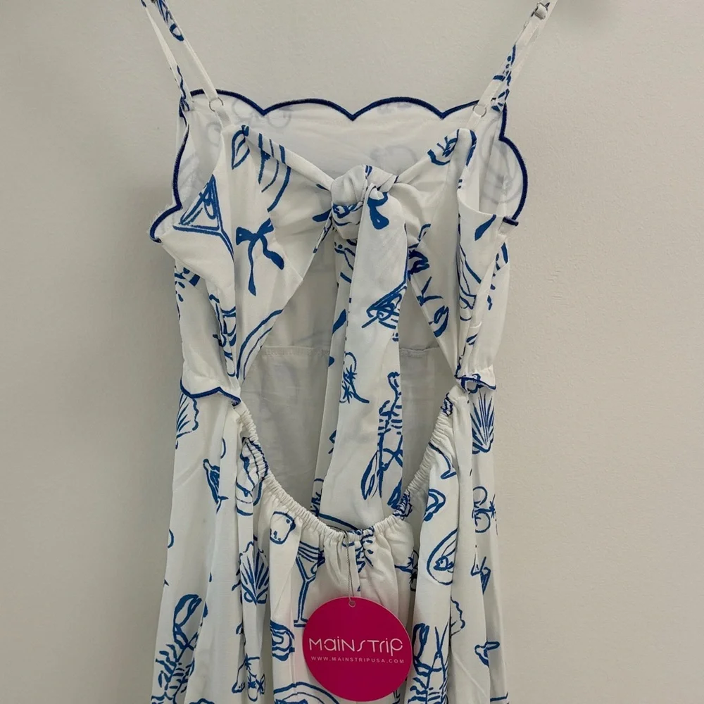 White Maxi Dress with Blue Nautical Print - Picture 3 of 5